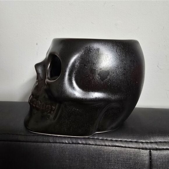 4.12"x6.12" Small Patina Pillar Ceramic Skull Candle Holder Black - Threshold - Picture 5 of 10